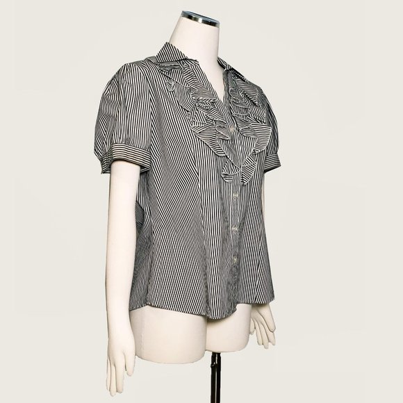 Harve Benard Pinstripe Blouse with Ruffle - Picture 2 of 6